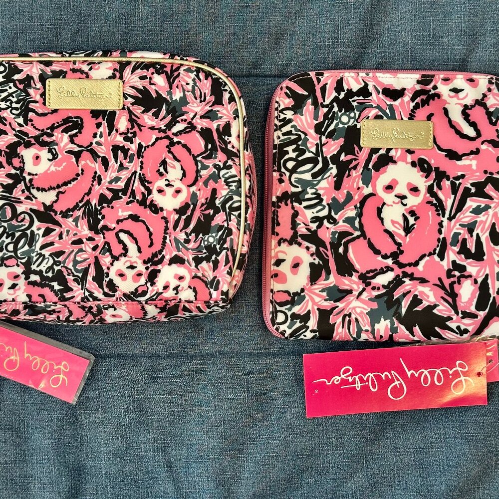 2 Lilly Pulitzer NWT Hibiscus Pink Toiletries Travel Bag Getaway Packable Tote